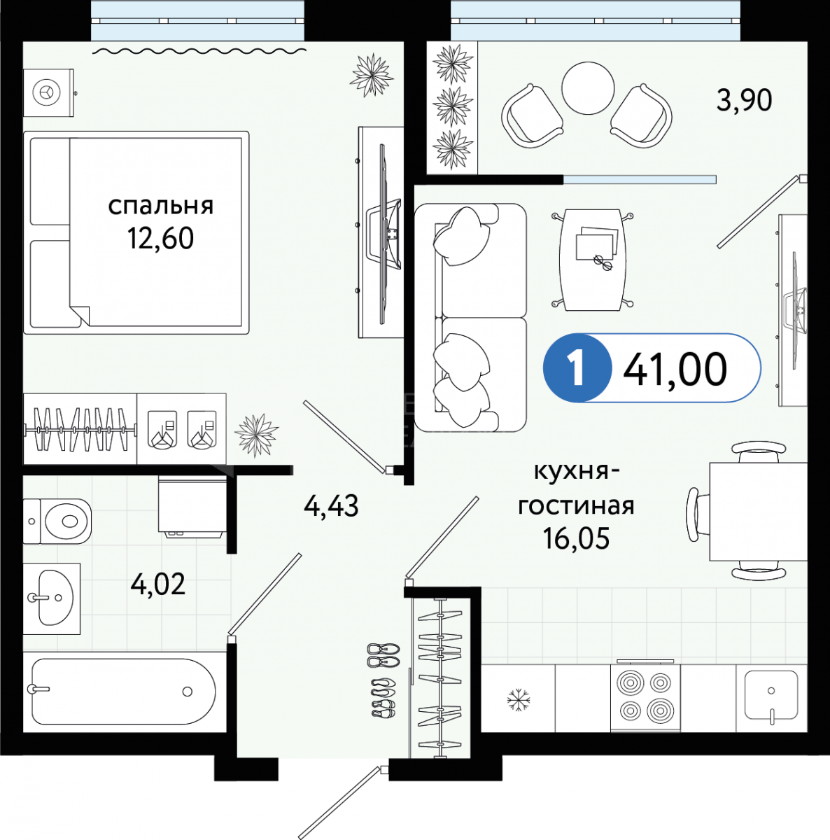 Планировка квартиры 41 кв м на две комнаты