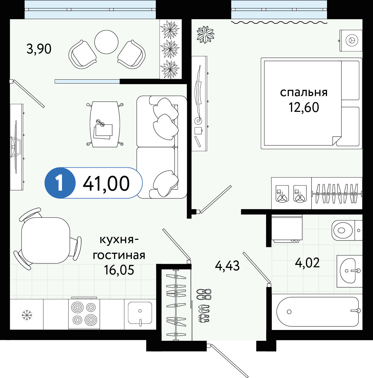 Планировка квартиры 41 кв м на две комнаты