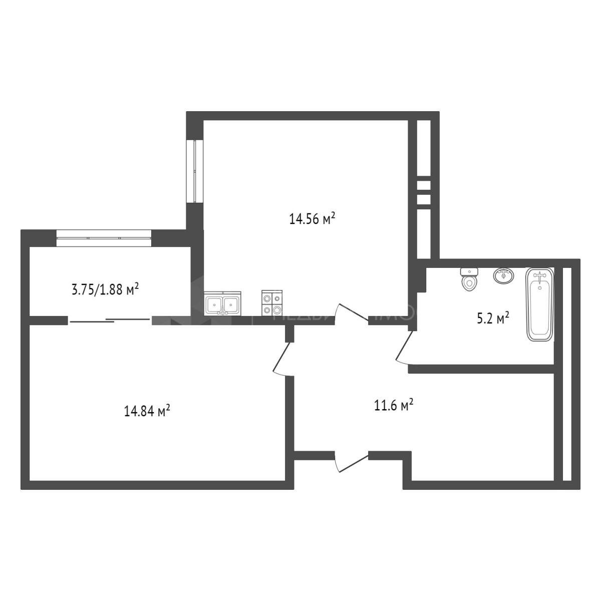 Однокомнатная Квартира 48.07 м² по цене 7700000 руб., , Айвазовский 5-й ...