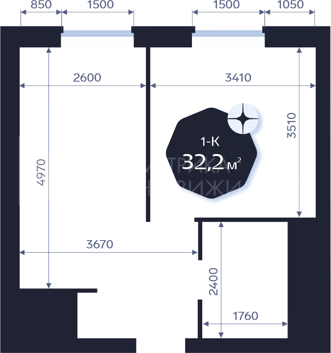 Однокомнатная Квартира 32.2 м² по цене 4460000 руб., , Да. Квартал ...