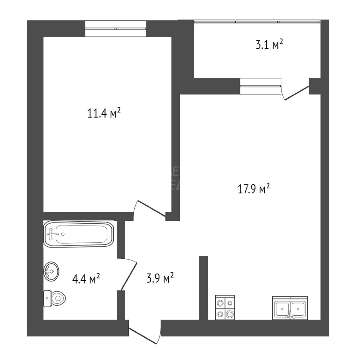 Однокомнатная Квартира 41 м² по цене 4900000 руб., , Гранд квартал в ...
